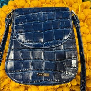 Brahmin EVERLEE Navy Croc-Embossed Crossbody Bag NWT